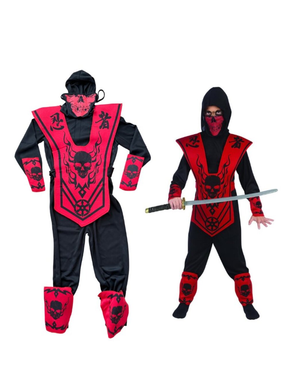 Spirit Halloween Skull Lord Ninja Costume Kids Child Small 4-6 Red Black